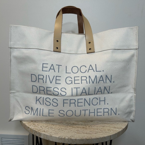 Blackberry Farm Handbags - BF Blackberry Farm Canvas Tote with Leather Handles Smile Southern